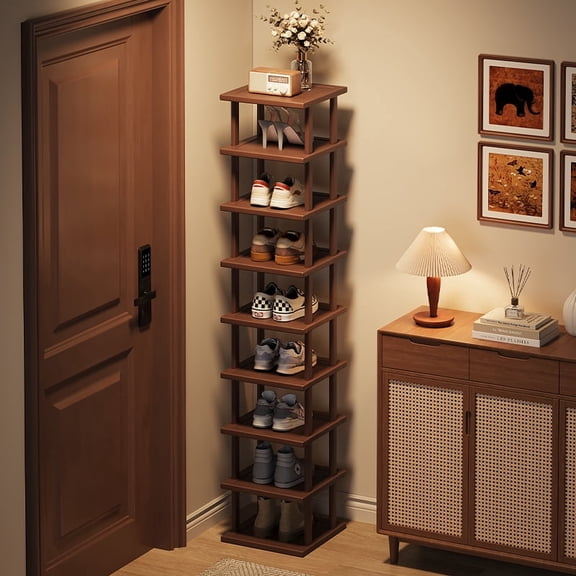 SunkinTEC 9-Tier All-Natural Moso Bamboo Freestanding Shoe Rack, Brown