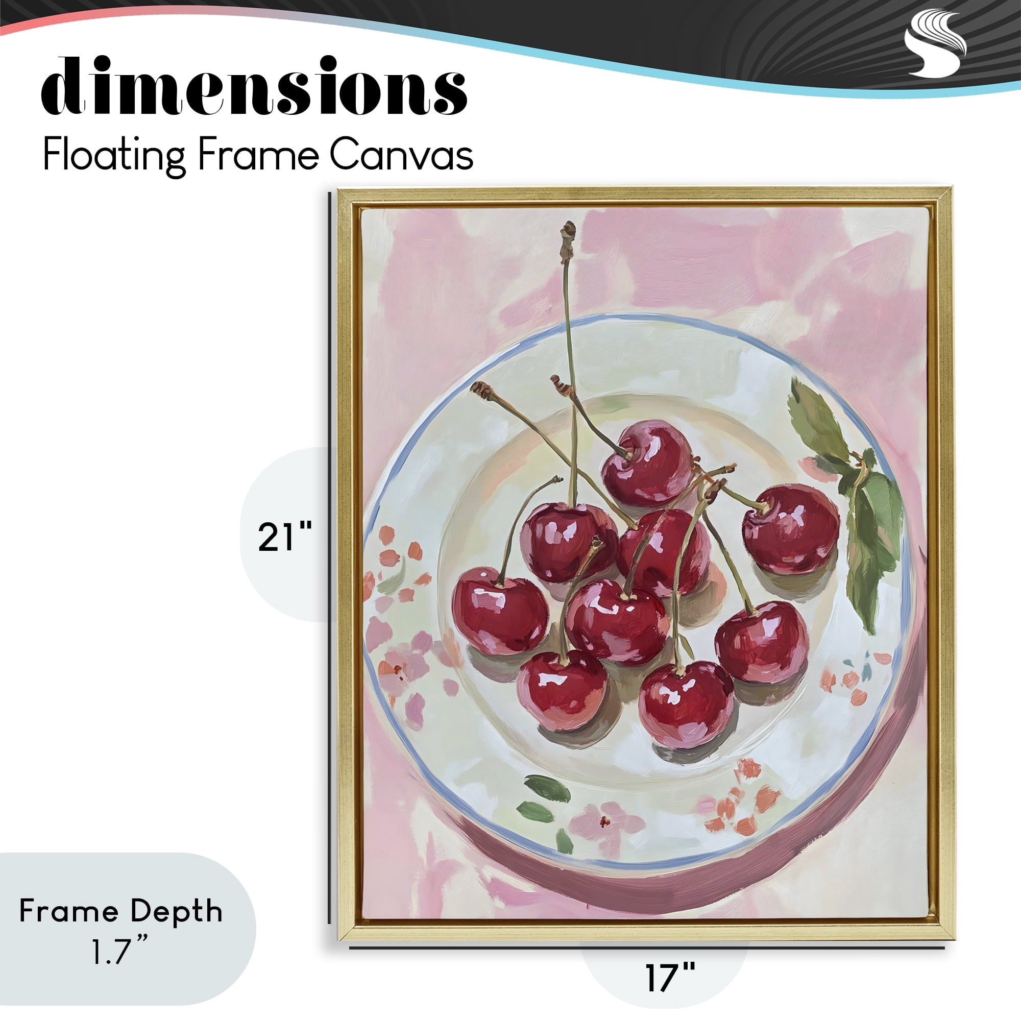 Stupell Industries Plate of Summer Cherries Gold Framed Floater Canvas Wall Art, design by The Prints Vibe