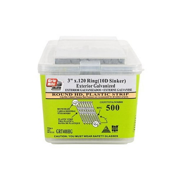 GripRite 10d Sinker 3 by .12Inch, Ring Shank, HotDipped, Galvanized, Full Round Head