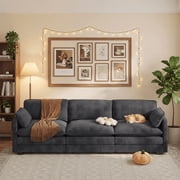 Aiho 110" Couches for Living Room, Corduroy Fluffy Sofa Couch, Comfy Sectional Sofa for Living Room, Apartment, Studio, Office - Dark Grey
