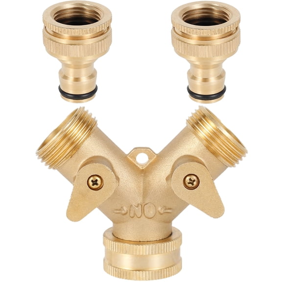 Garden Hose Splitter,2 Way Brass Hose Y Splitter Hose Adapter With 2 Valves 3/4in Hose Faucet Splitter For Outdoor Indoor