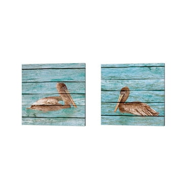 Great Art Now Wood Pelican by Kathy Mansfield 2 Piece Canvas Art Set Each 14"W x 14"H