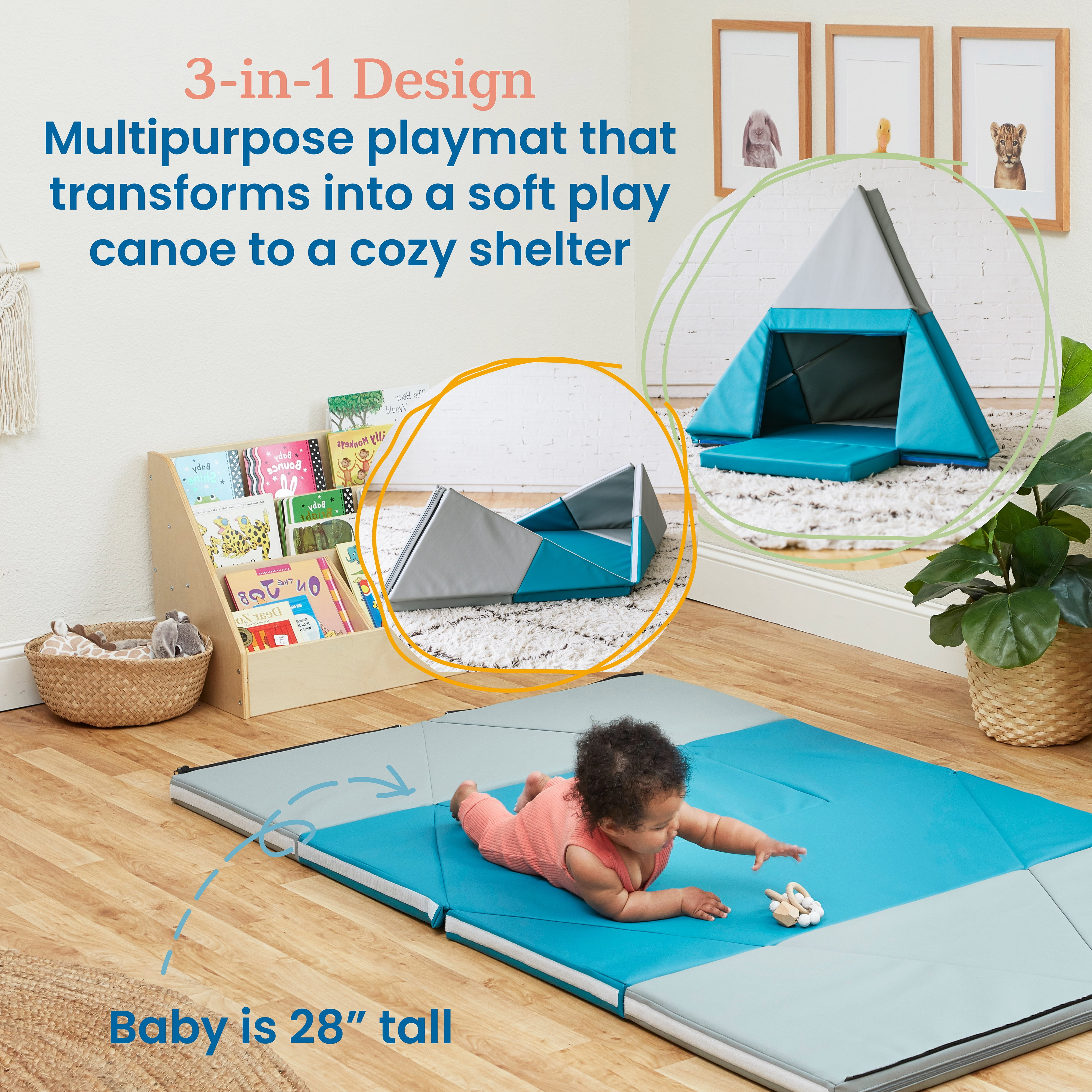 ECR4Kids SoftZone Camp, Canoe and Tumble Too Activity Play Mat, Toddler Playmat, Contemporary