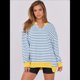 thumbnail image 4 of Sudaderas Oversize para Mujer, Camisetas de Larga con Cuello en V, Jersey Holgado, Atuendo de Otoño 2025. Rayas Azul L, 4 of 8