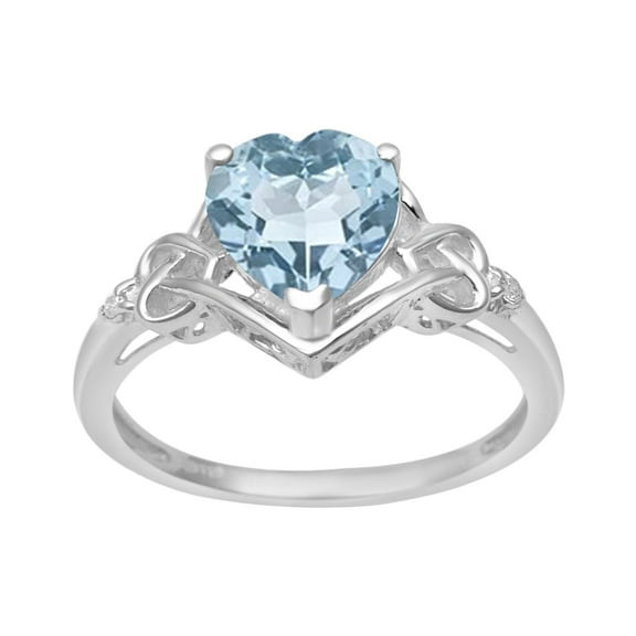 Mooneye 8 mm Heart Shape Blue Topaz 925 Sterling Silver Women Valentines Day Gifts Love Ring