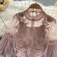 thumbnail image 6 of Women’s Elegant Lace Shirts, Long Sleeve Casual Flower Lace Mesh Blouse Button Medieval Tops Sweatshirt Women Trendy Free Size, 6 of 7
