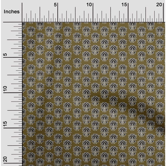 oneOone Organic Cotton Poplin Twill Fabric Leaves & Floral Block Print Sewing Fabric BTY 42 Inch Wide