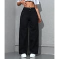 thumbnail image 4 of Women Straight Leg Jeans High Waisted Stretchy Wide Leg Boyfriend Jeans Denim Pants Black XL, 4 of 10