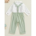 thumbnail image 6 of Spewahor Infant Baby Boys Spring Fall Outfit 0 3 6 12 18 Months Long Sleeve Lapel Button Up Romper Solid Color Suspender Pants Clothing Sets, 6 of 9