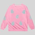 thumbnail image 5 of Weebloom Halloween Crew Neck Sweatshirts Cute Ghost Graphic Pullover Fall Winter Season Tops Boys Girls Holiday Sweatshirt Pink, 5 of 5