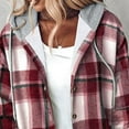 thumbnail image 4 of Women's Flannel Plaid Jacket Drawstring Hooded Sherpa Fleece Lining Winter Jackets Button Up Long Sleeve Outerwear (XL, Wine 01), 4 of 6