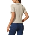 thumbnail image 3 of INSPIRAR CHIC Camiseta de manga corta de primavera para mujer, cuello en V, cómoda, de punto, color beige, talla M, 3 of 6