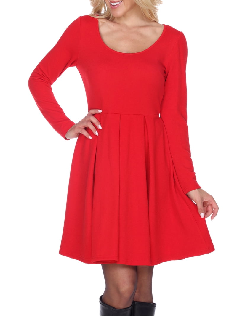 White Mark Women's Jenara Flare Dress, Red, Large
