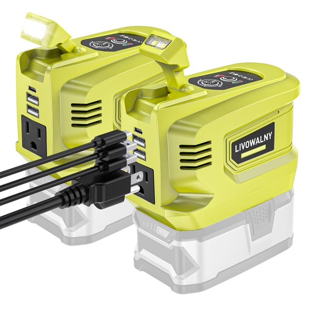 Inversor de corriente LIVOWALNY 200W para Ryobi 18V con 2 USB y 1 AC