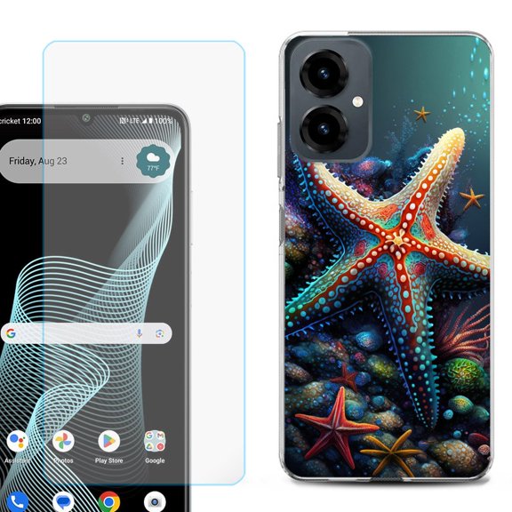 Shockproof Phone Case for Cricket Icon 2026, with Screen Protector, by OneToughShield - Starfish