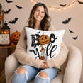 thumbnail image 4 of Vintage Halloween Throw Pillow Covers 18x18,Pumpkins Ghost Bat Pattern Seasonal Decorative Horror Cushion Case Decoration for Home Sofa Couch Bed, 4 of 7