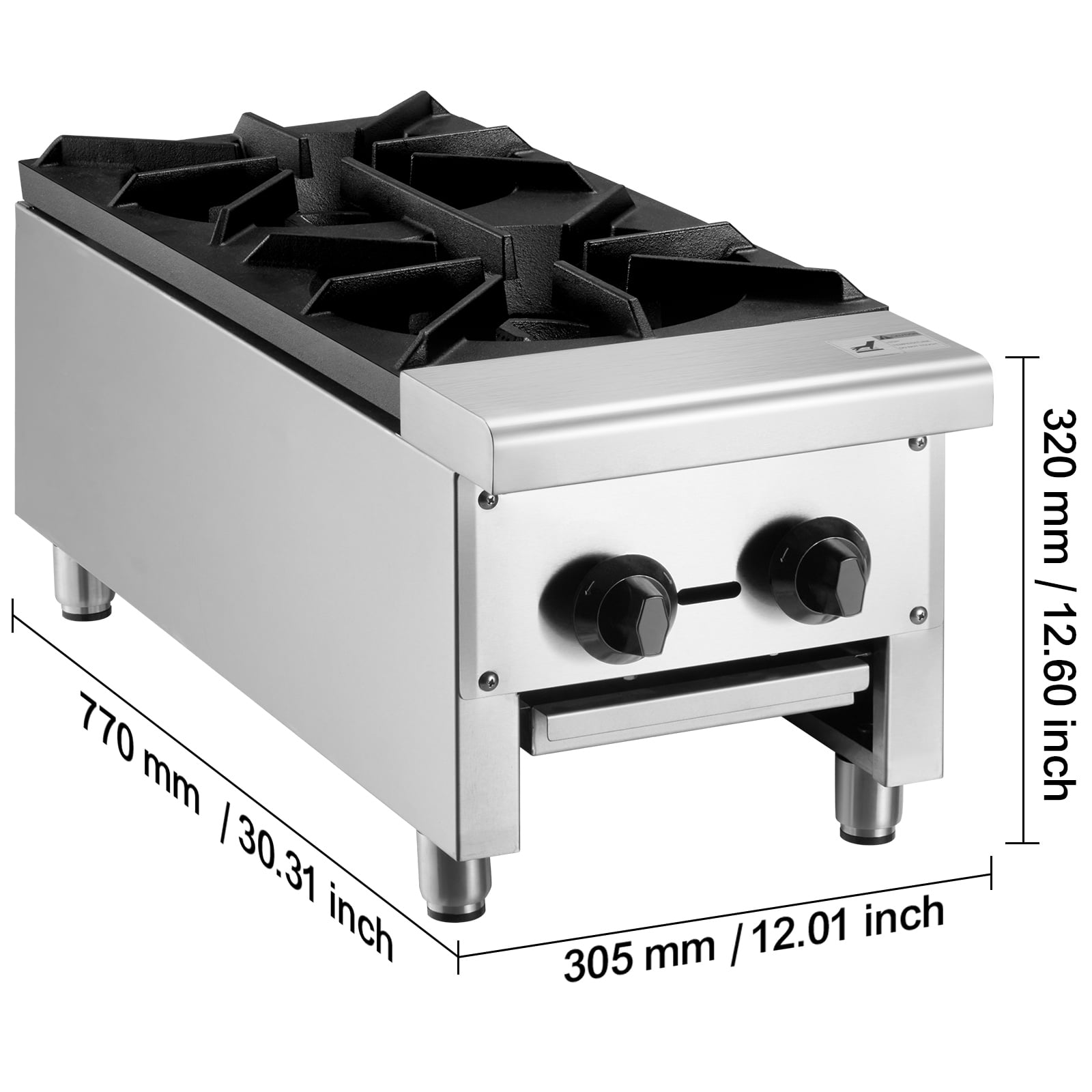 SKYSHALO Gas Cooktop, Dual Burner, Propane/Natural Gas, Stainless Steel Countertop Range, 56,000 BTU, Kitchen Equipment for Food Businesses