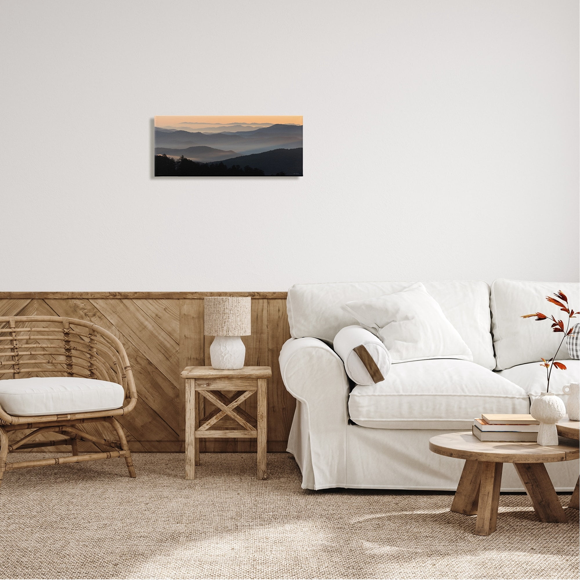 Stupell Industries Orange Sunrise Sunset Sky Mountain Range Silhouettes Canvas Wall Art, 48 x 20, Design by Lori Deiter