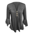 thumbnail image 6 of Teissuly Women's Casual Trumpet 3/4 Sleeve Buttoned Basic Ruched Tops Pleated T-shirts Blouses, 6 of 7