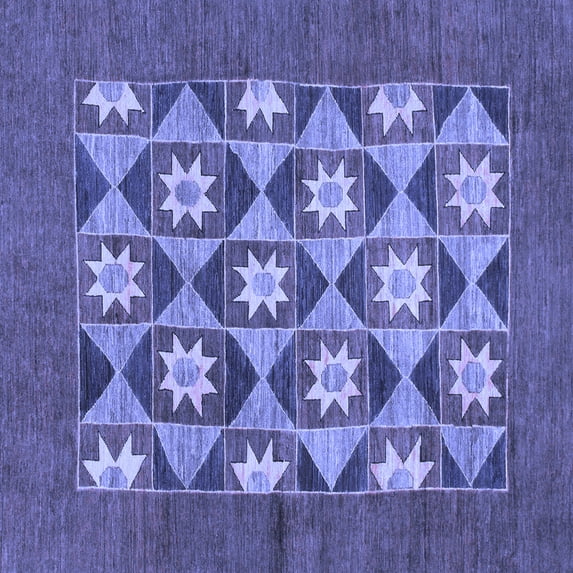 Ahgly Company Machine Washable Indoor Square Abstract Blue Modern Area Rugs, 4' Square