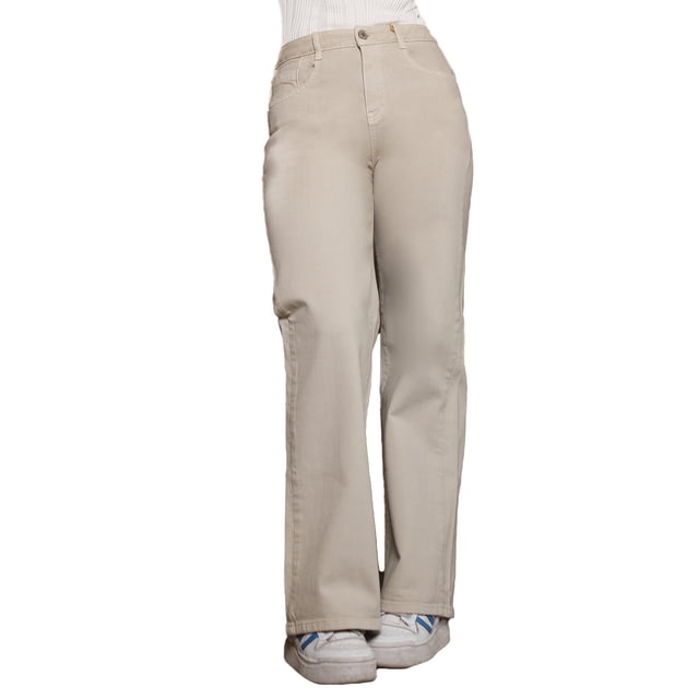 Pantalón Rectos Mujer Tiro Alto Beige Mezclilla Dama