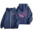thumbnail image 4 of Cute Sweatshirts For Women Trendy Solid Color Zip Up Hoodie Pullover Cancer Awareness Month Casual Comfortable For Everyday Wear Tops Clothes With Pocket Navy L, 4 of 6