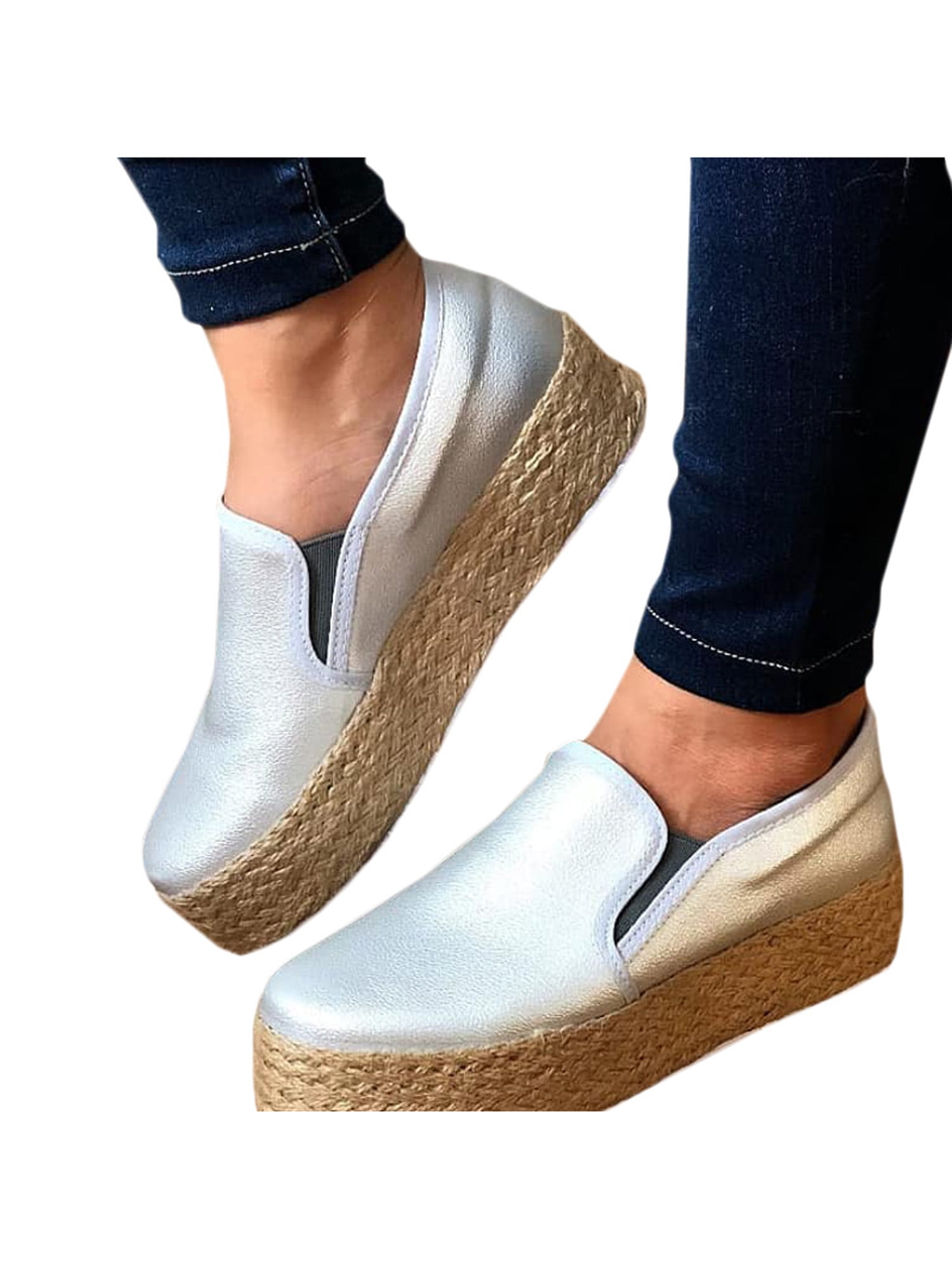 Women's Wedge Heel Shoes Round Toe Platform Slip on Suede Comfy College Loafers 