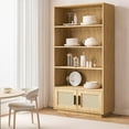 thumbnail image 3 of 5 Tier Rattan Bookshelf with Storage Cabinet & Door, Tall Industrial Book Shelf with Open Display Shelves, 5 Shelf Bookcase for Living Room, Bedroom, 3 of 8