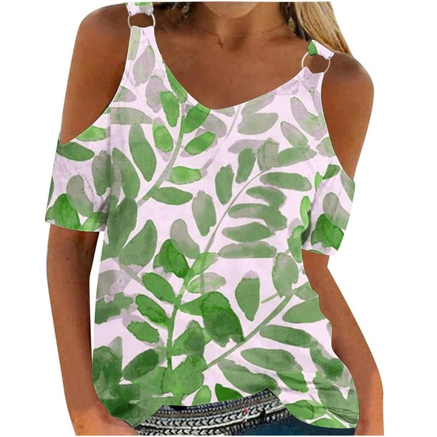 Camisas de Manga Corta para las Mujeres Blusa de Cuello Redondo de Impresión Casual, Top de Algodón de Imitación Ligero para el Hogar, el Uso Diario Y las Cuatro Estaciones
