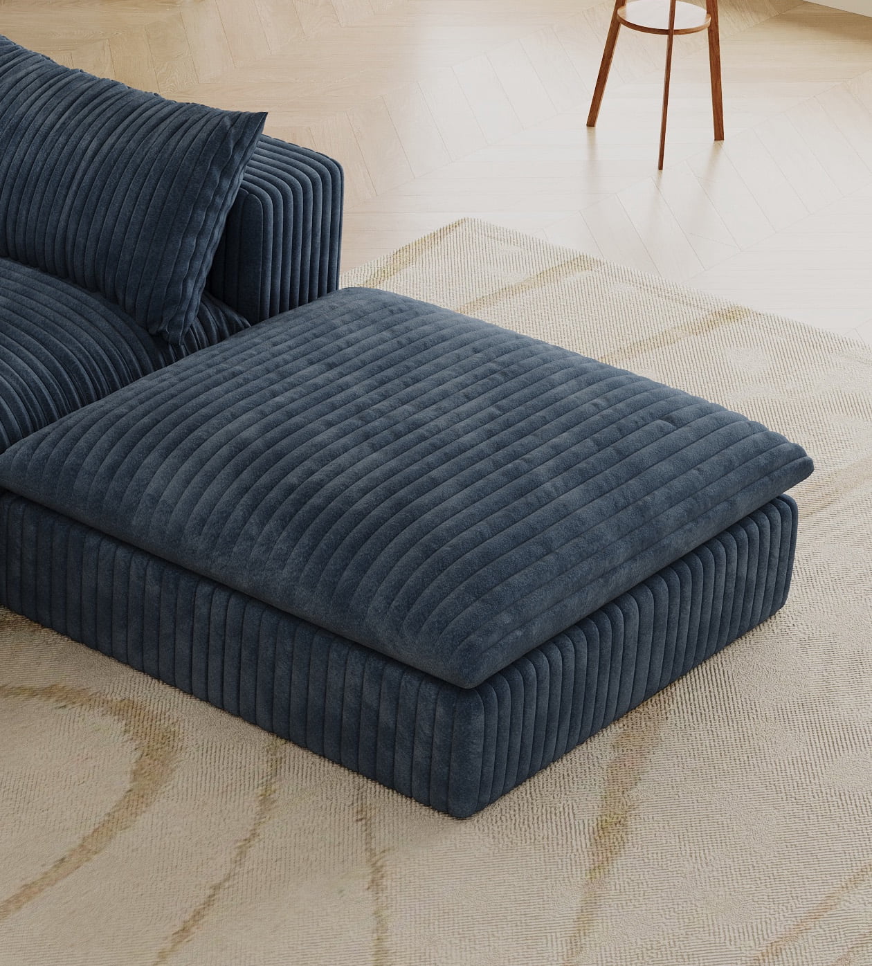 MAYEERTY Cloud Sofa Blue Corduroy Deep Seat Double-Layer Removable Cushion No Assembly Multi-Rooms