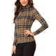 thumbnail image 1 of Blusa a cuadros con cuello Alto Allegra K para Mujer Marrón L, 1 of 6