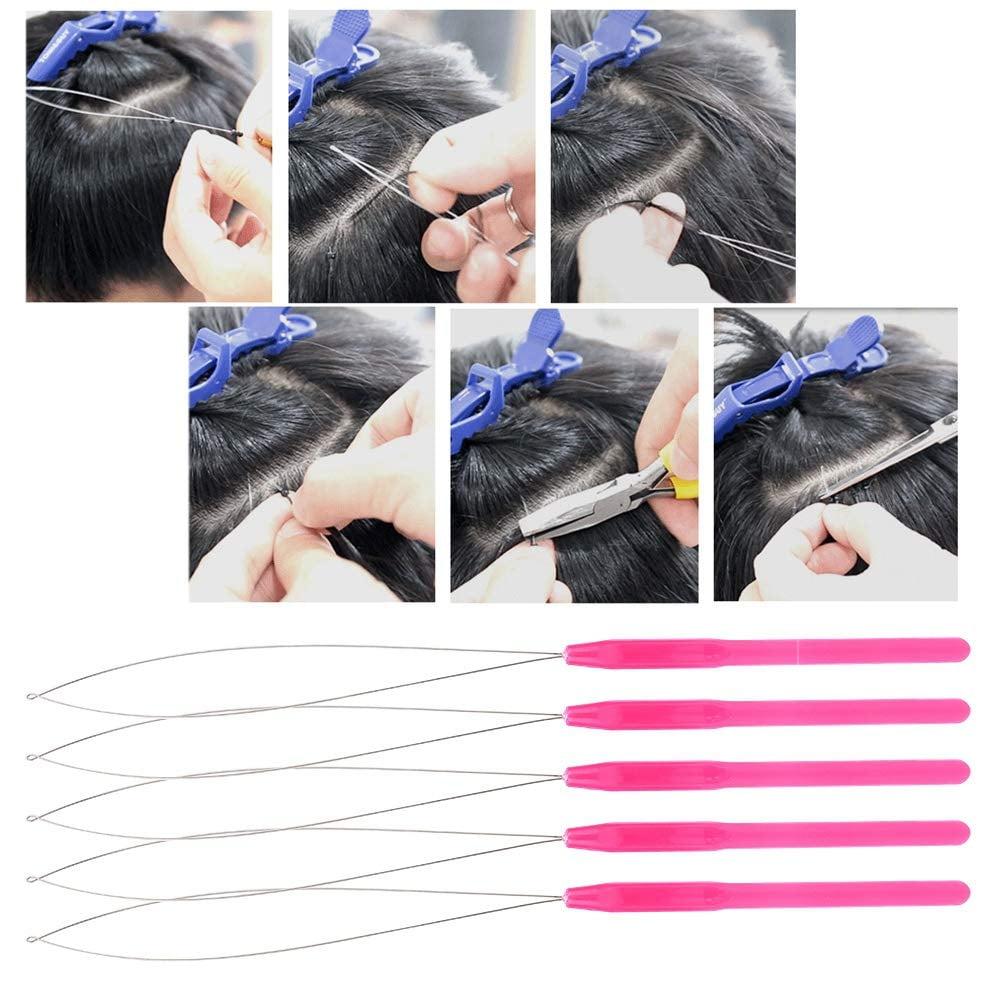 Hair Extensions Loop Needle Threader Wire Pulling Hook Tool Plastic Handle Pulling Loop Needle Micro Beads Threader for Hair Extensionr for Hair Extension Pink Walmart
