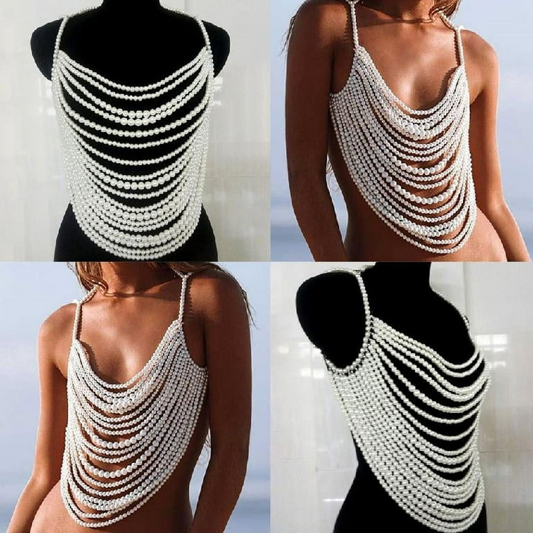 mi様　Pearl Chain Harness Pearl Body Chain, Pearl Body Harness, Skeleton Body Chain