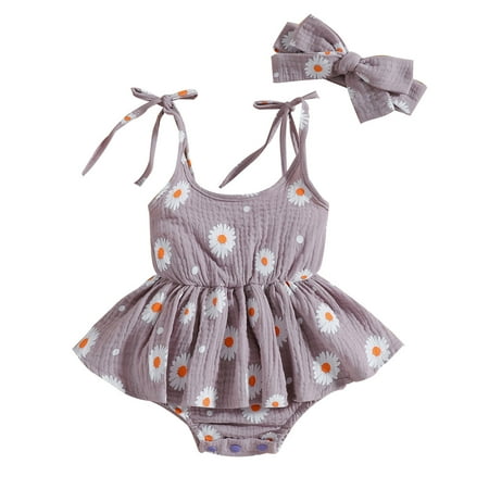 

Infant Girls Bodysuits Ruffle Trim Sleeveless Floral Printed Headbands Newborn Kids Children Loose Fashion Outwear Leisure Spring Summer Rompers Jumpsuits