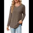 thumbnail image 1 of Blusas de Larga con Cuello Redondo para Mujer, Blusas Holgadas con Botones para Otoño e Invierno 2025. Color Café XXL, 1 of 10
