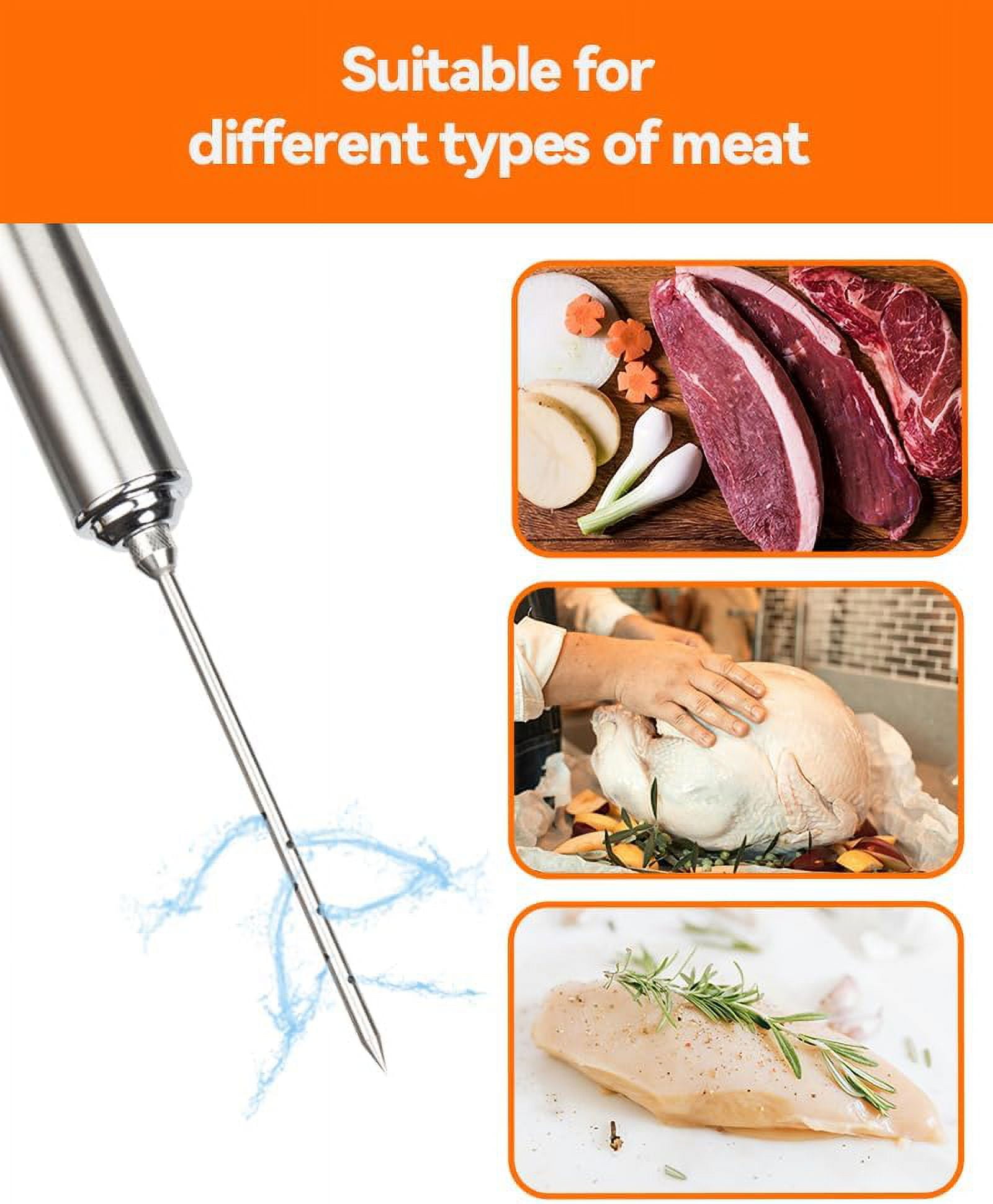 Meat Injector Syringe, 2oz Turkey Injector Seasoning, 304-Stainless Steel Seasoning Injector with 3 Marinade Needles and 2 Cleaning Brushes