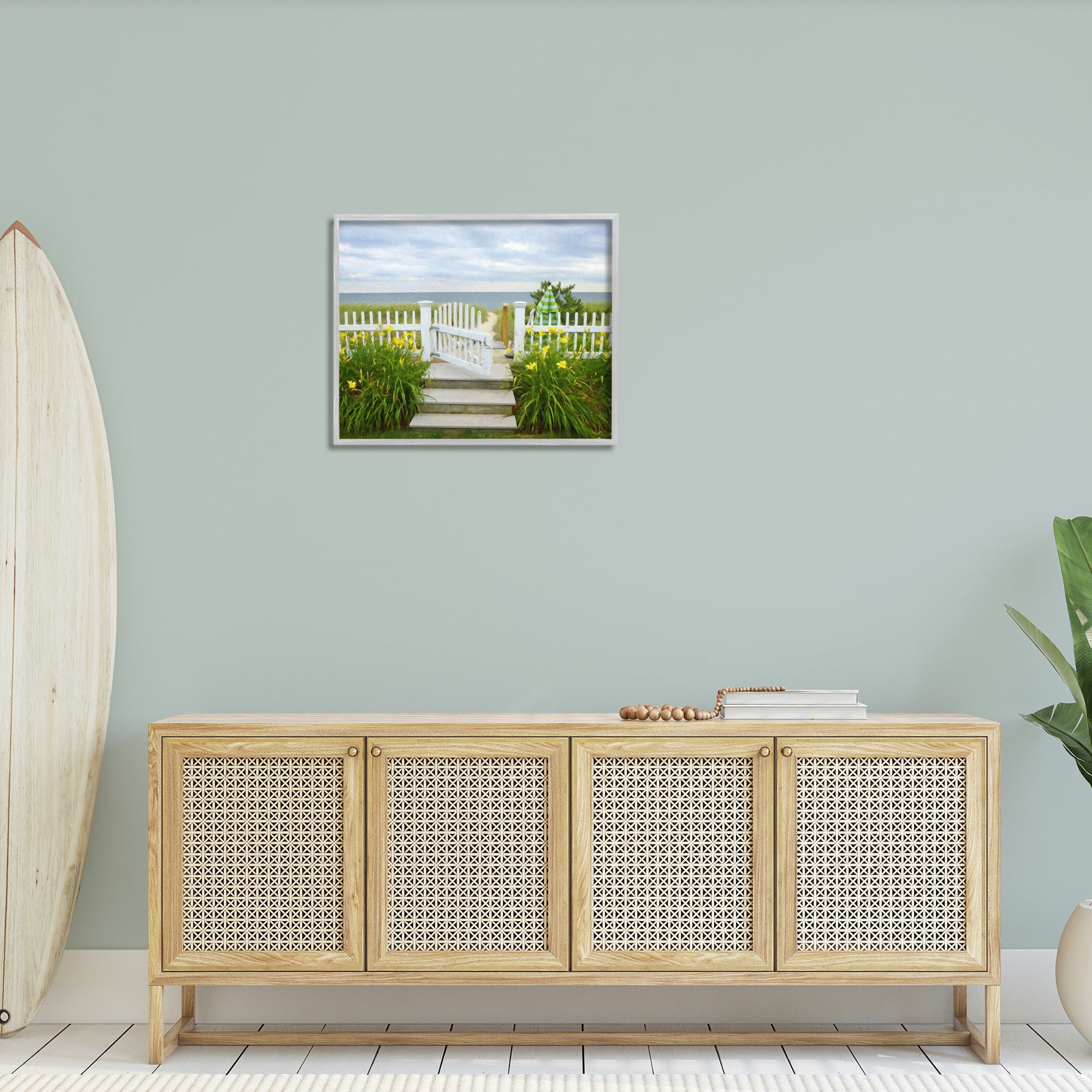 Stupell Industries Garden Path to Beach Landscape Photography Gray Framed Art Print Wall Art, 30 x 24