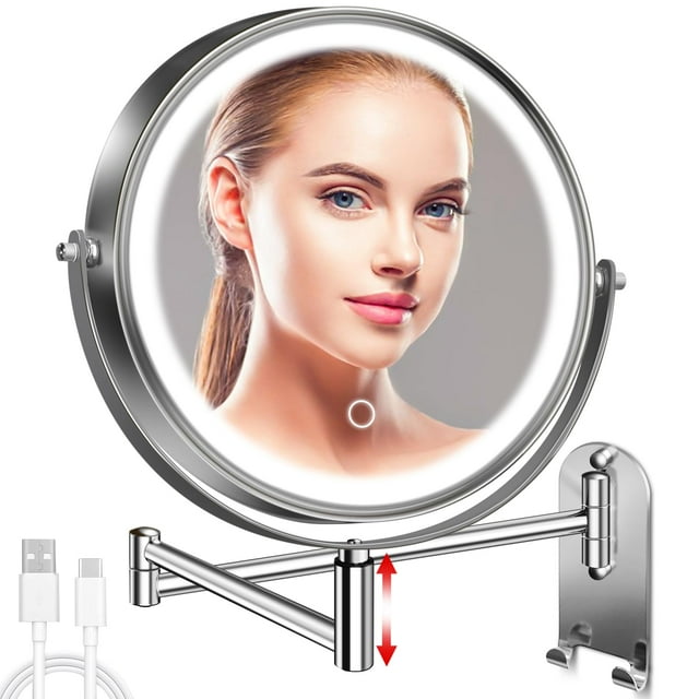 Espejo de maquillaje iluminado de pared CONLWIN 8 con aumento de 1X/10X