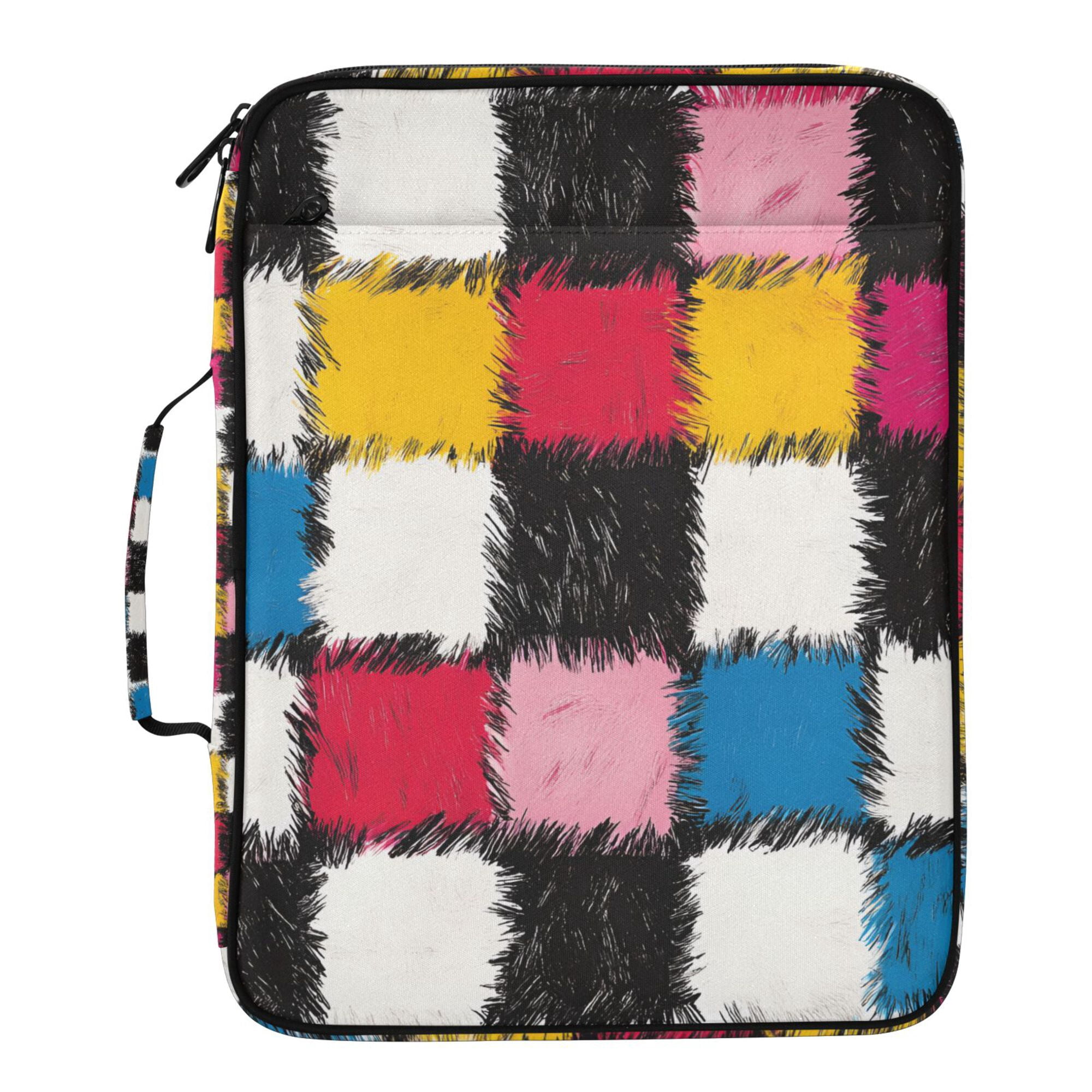 FORMRS Accordion File Folder A4 Size 7-Pocket Expanding Document Organizer Bag with 3 Ring Binder, White Checkered Pattern