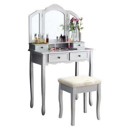 Roundhill Furniture Sanlo Make Up Vanity Table and Stool Set