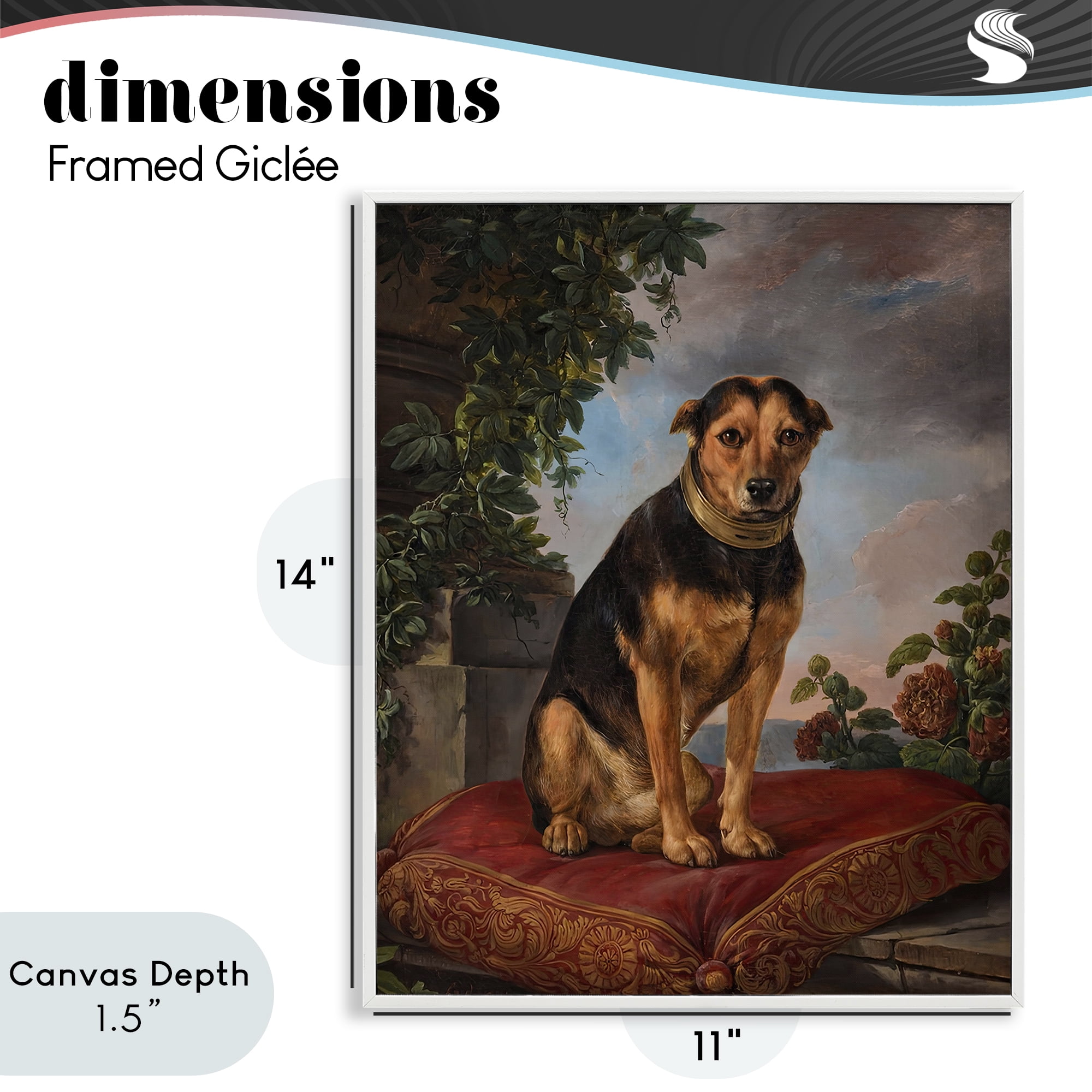 Stupell Industries Historical Dog on Cushion White Framed Giclee Art, design by Lil' Rue