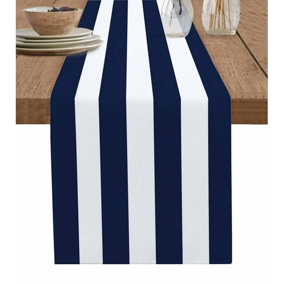 Navy Blue White Striped Table Runner Farmhouse Stripe Modern Art Tablerunners 13 x 72 Inch, Table Decorations Tabletop Scarf for Summer Gathering Holiday Farmhouse Kitchen Dining Decor