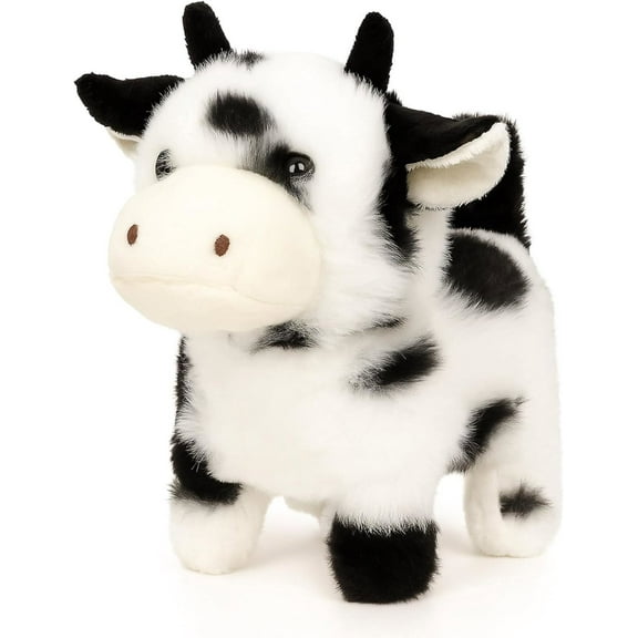 Walking Black Cow Interactive Electronic Pet Plush Toy with Sounds and Movements Moving Educational Plush Toy Easter Birthday Gifts for Kids Girls, 7'',Black