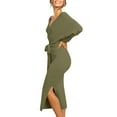 thumbnail image 2 of Women Long Maxi Sweater Dresses Sexy Wrap Batwing V Neck Slit Open Back Holiday Bodycon Dress, 2 of 4