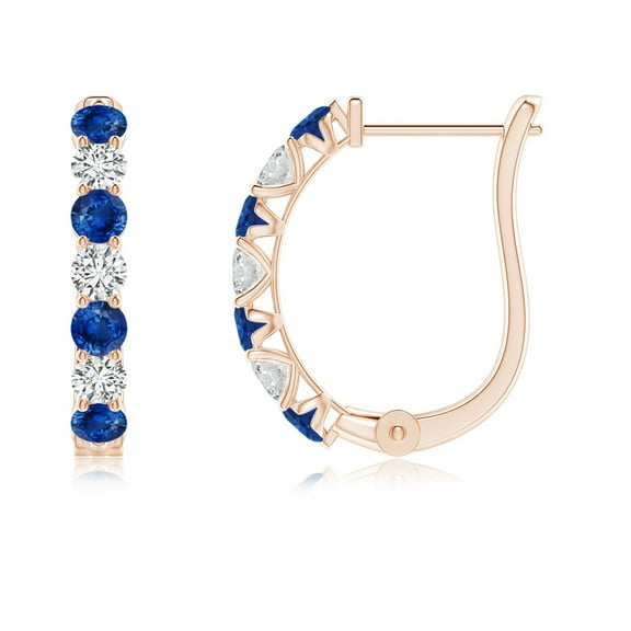 ANGARA Natural Sapphire and Diamond Huggie Hoop Earrings in 14K Rose Gold for Women (Size-2.5mm) | September Birthstone, Birthday, Anniversary, Jewelry Gift for Women | Natural Blue Sapphire Earrings