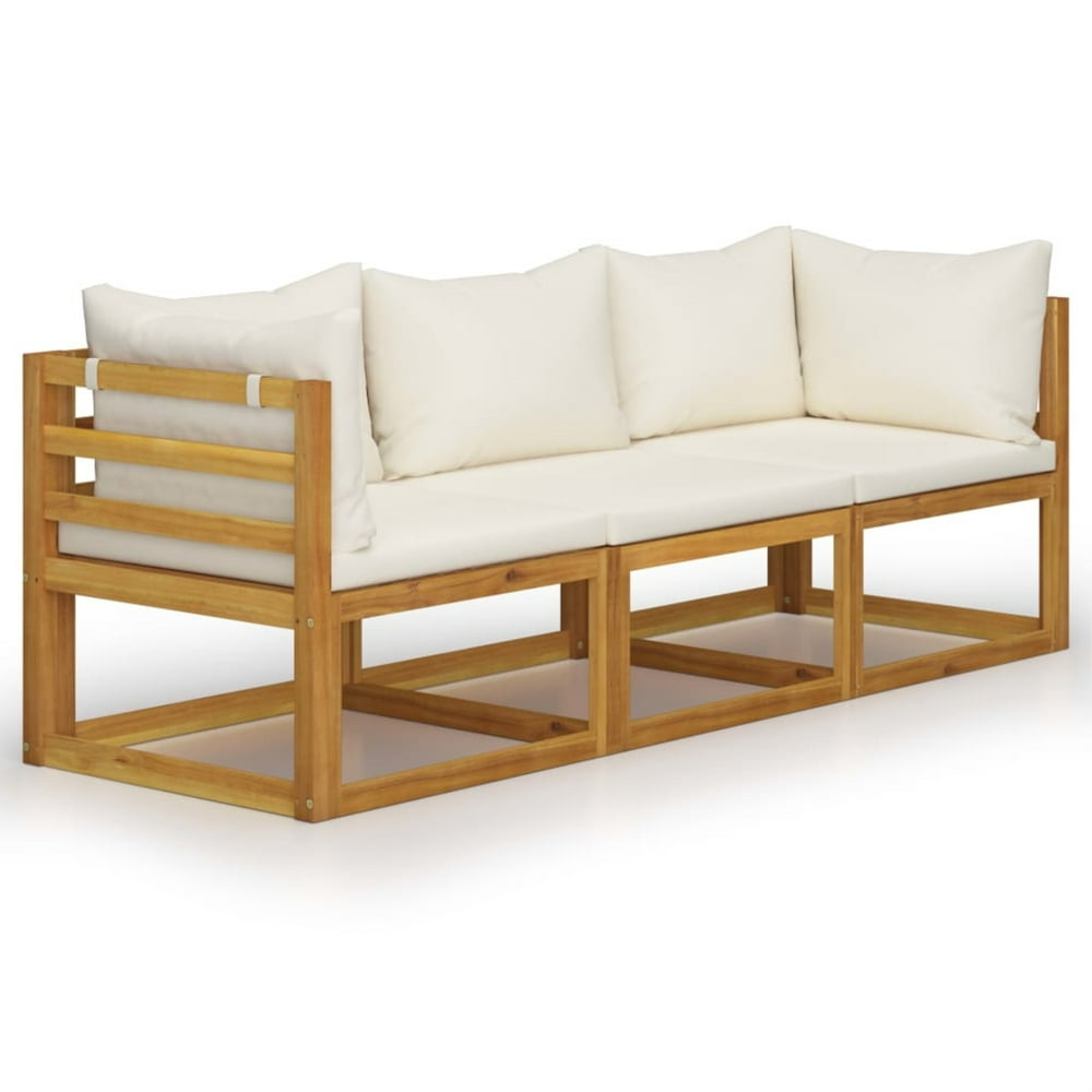 vidaXL 3Seater Garden Sofa with Cushion Cream Solid Acacia Wood