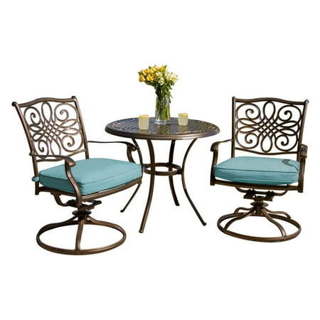 Hanover Outdoor Traditions 3-Piece Swivel Bistro Set, Ocean Blue