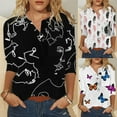 thumbnail image 5 of HKEJIAOI Hauts à Manches 3/4 pour Femmes à Imprimé Floral Slim Fit S Summer Blouse, 5 of 5