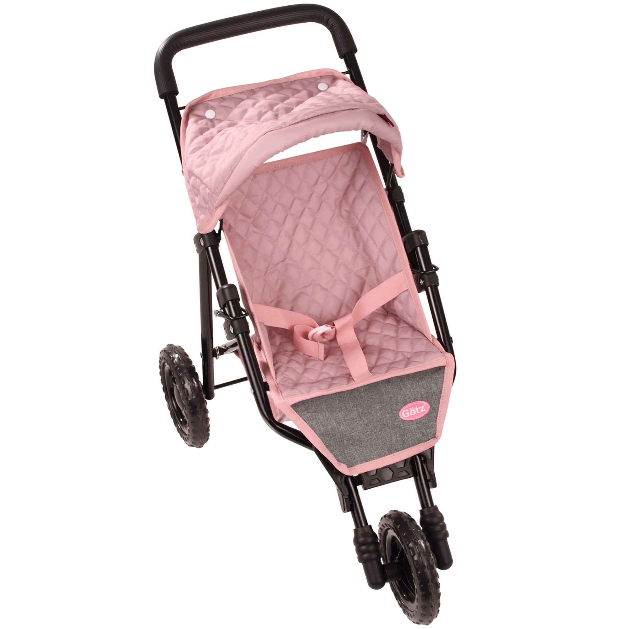 Gotz: 3‑Wheel Doll Buggy - Soft Mood - Pink Rose & Grey, Foldable Toy Stroller, Push Jogger, Adjustable Sunshade, Storage, Dolls Up to 19.5", Kids 3+