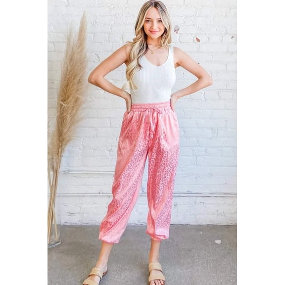 And The Why Satin Leopard Print Joggers